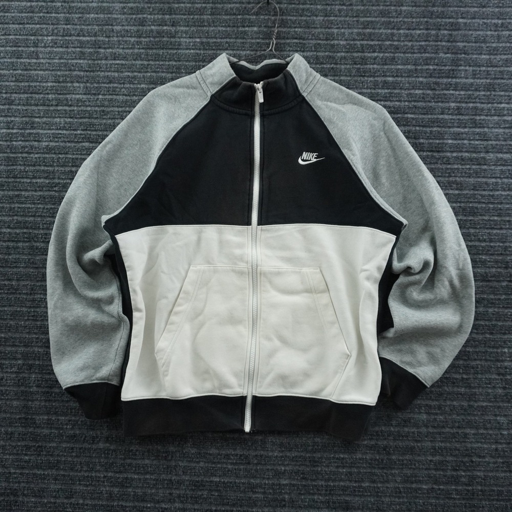 Nike Track Jacket Mens Medium Black White Grey Colorblock Full Zip Fleece